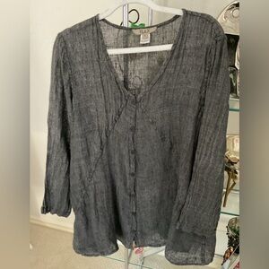 Flax Charcoal Button-Up Blouse